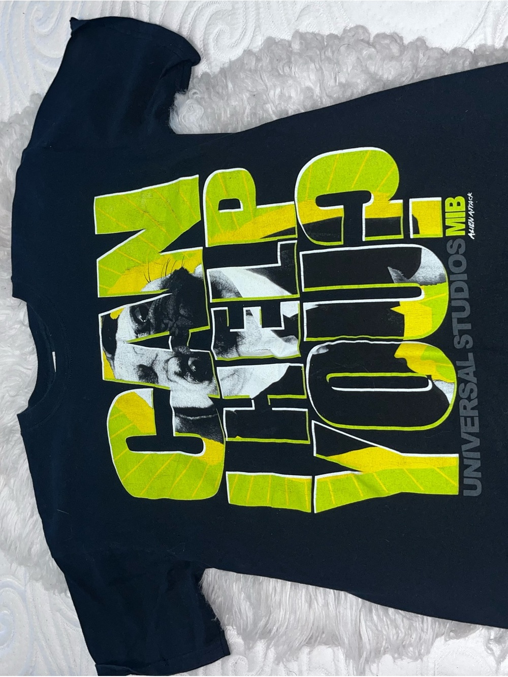 Universal Black Kids Graphic Tee with Neon Yellow Print - Men in Black